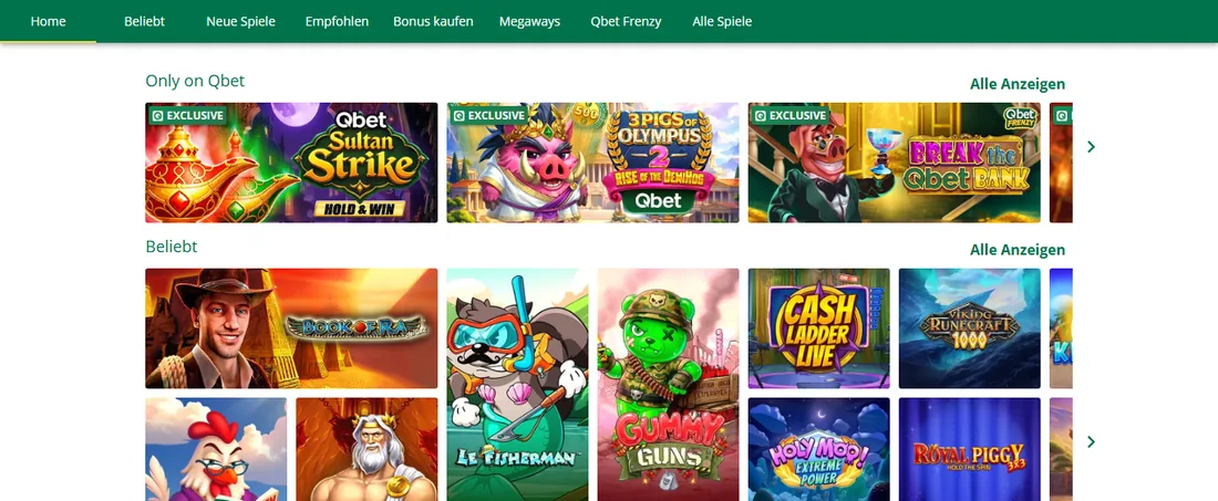 Slots-Lobby von Qbet mit den Reihen Only on Qbet und Beliebt Slots-Lobby von Qbet mit den Reihen Only on Qbet und Beliebt